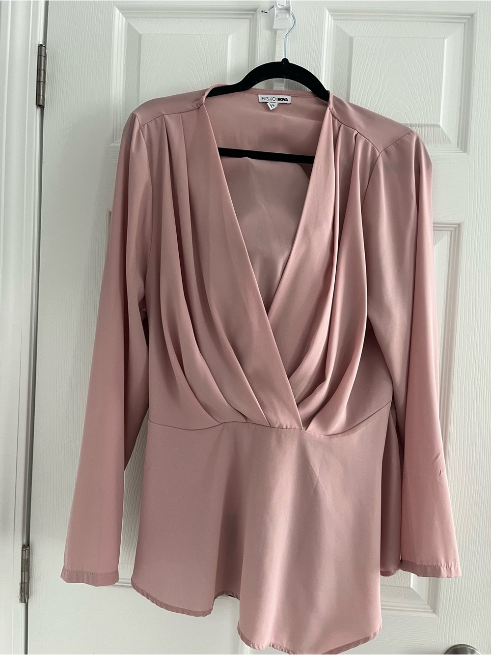 Fashion Nova Pink Satin V-Neck Top